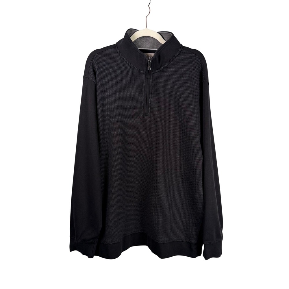 Ted Baker XXL Black Textured Cotton 1/4 Zip Pullover Minimalist Work Casual